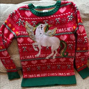 Holiday Time Kids Unicorn Sweater - Red and Green